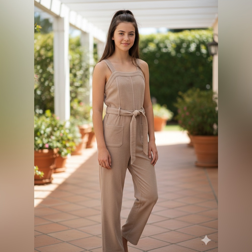 Abercrombie Kids Beige Corduroy Jumpsuit with Belt Size 15/16